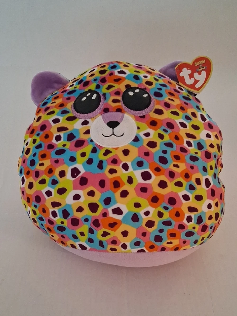 TY Bundle of 2 Plush Squish-A-Boo Leopard & Rainbow Unicorn Round Plush